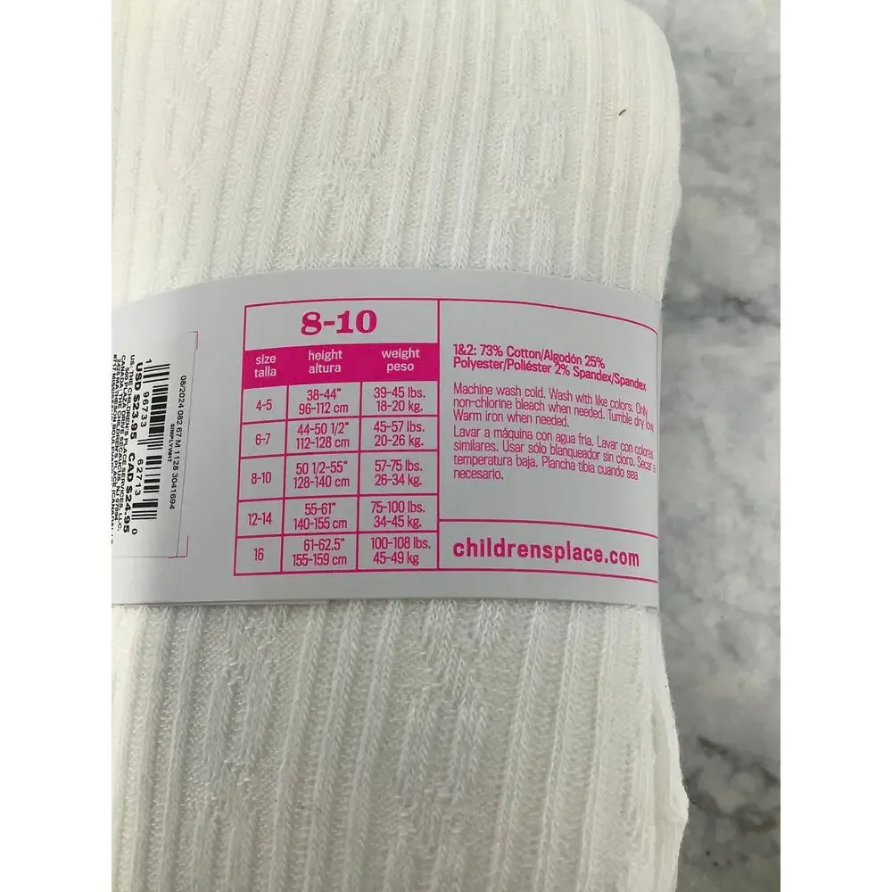 The Children's Place Girl's 8-10 White Cable Knit 2-Pack Tights G29-22